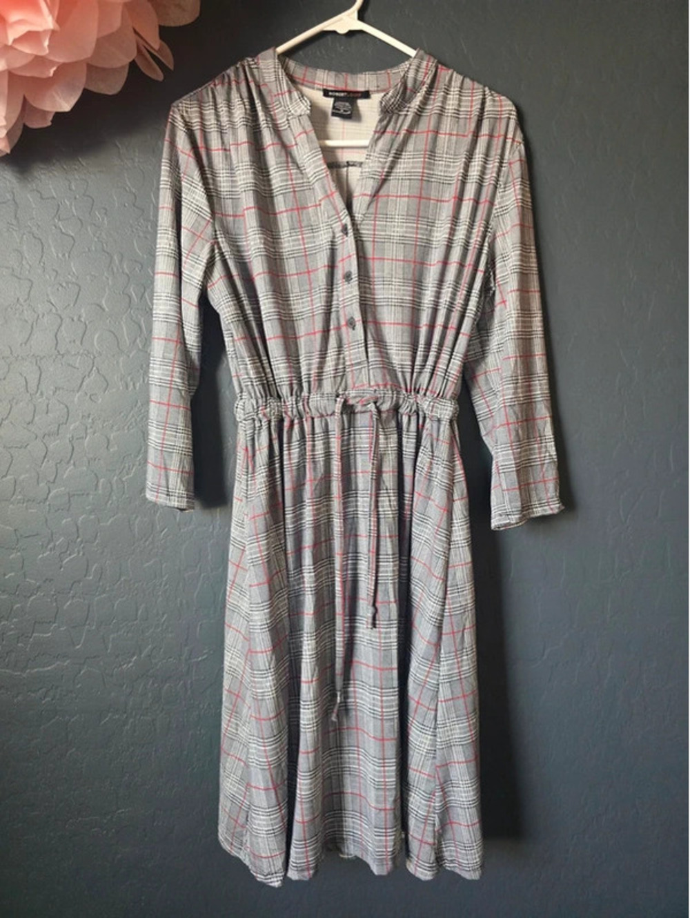 Robert Louis gray, white, and red plaid dress